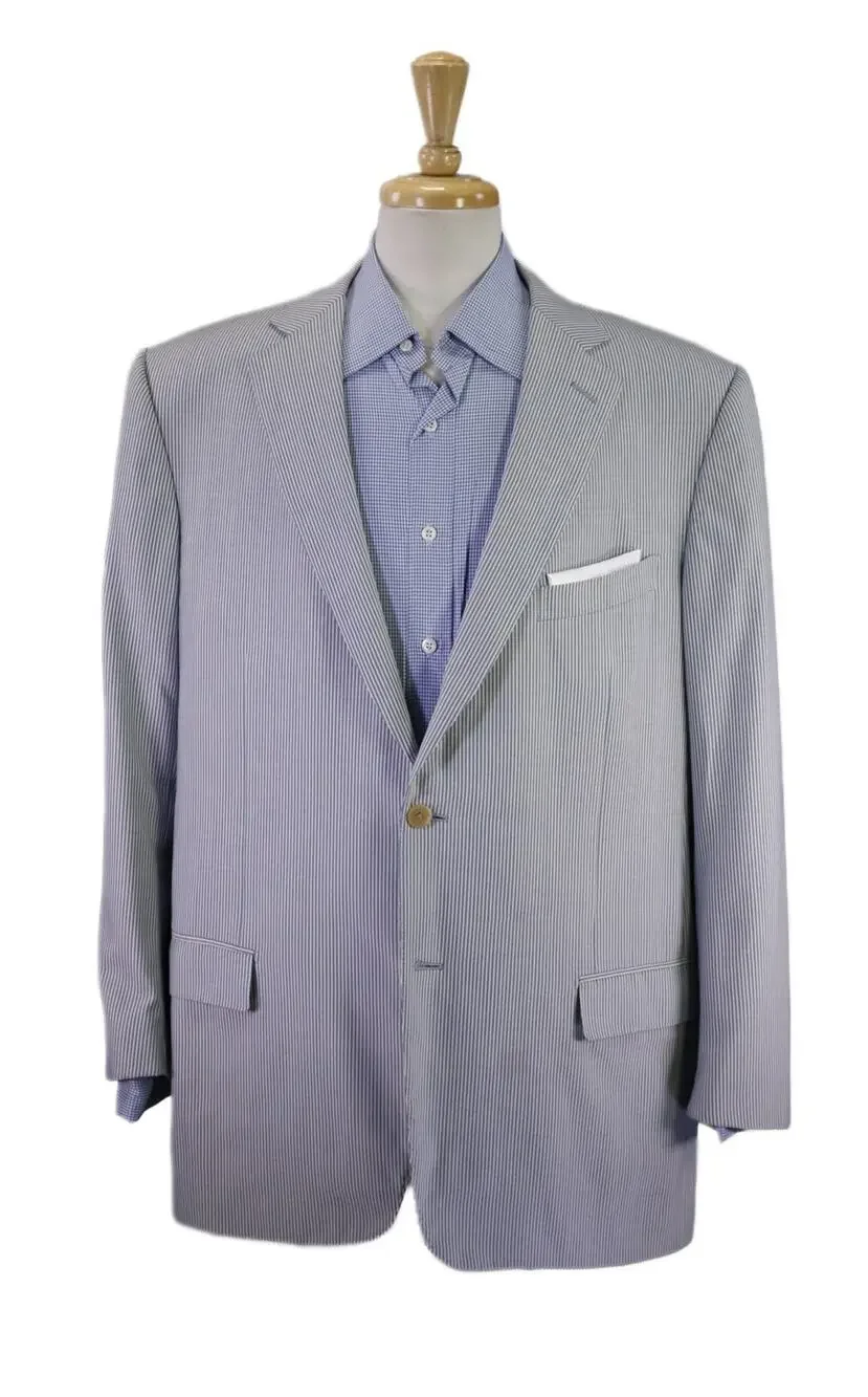 Ermenegildo Zegna Su Misura Blue White Striped 150s Wool 2-Btn Blazer Jacket 46R